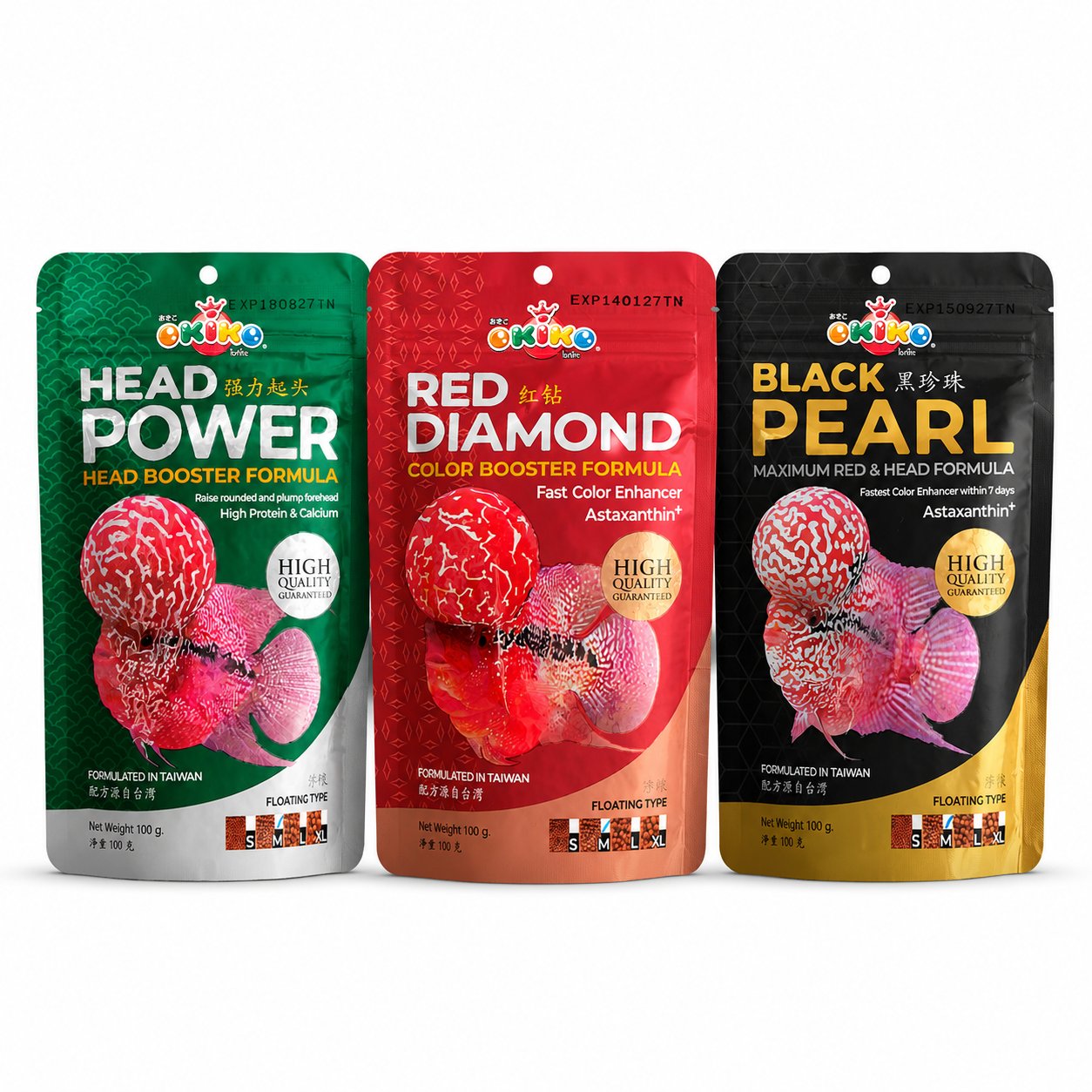 Okiko Yeni Seri 3’lü Yem Seti (Head Power + Red Diamond + Black Pearl)